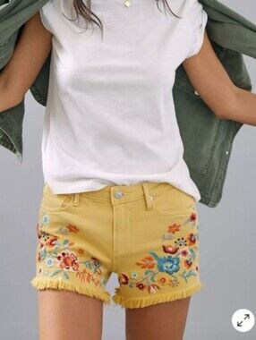 Driftwood Connie Mid-Rise Embroidered Denim Shorts - Size 29